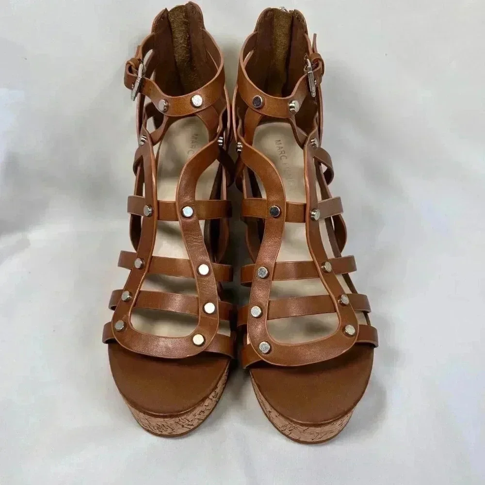 Marc Fisher Farlow Size 9.5 Wedge Platform Sandals Heels Rivets